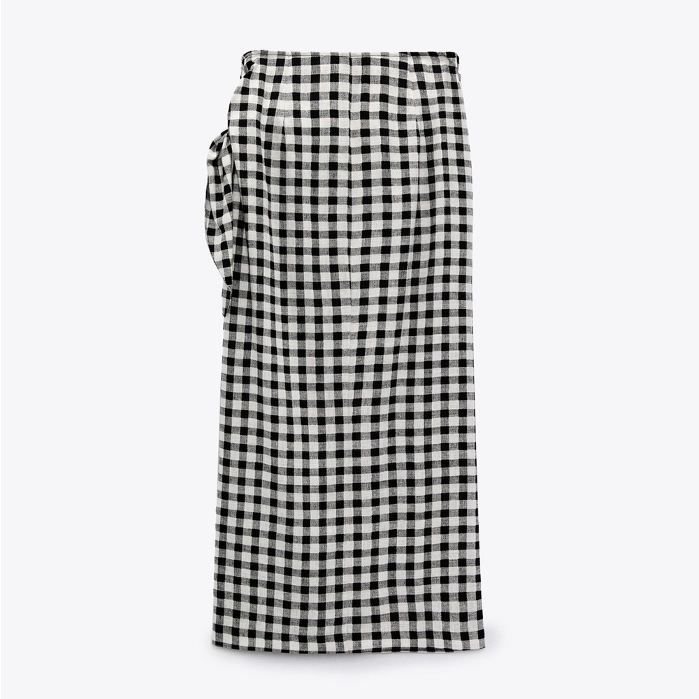 ZARA Gingham Linen Blend Skirt - Picture 10 of 12